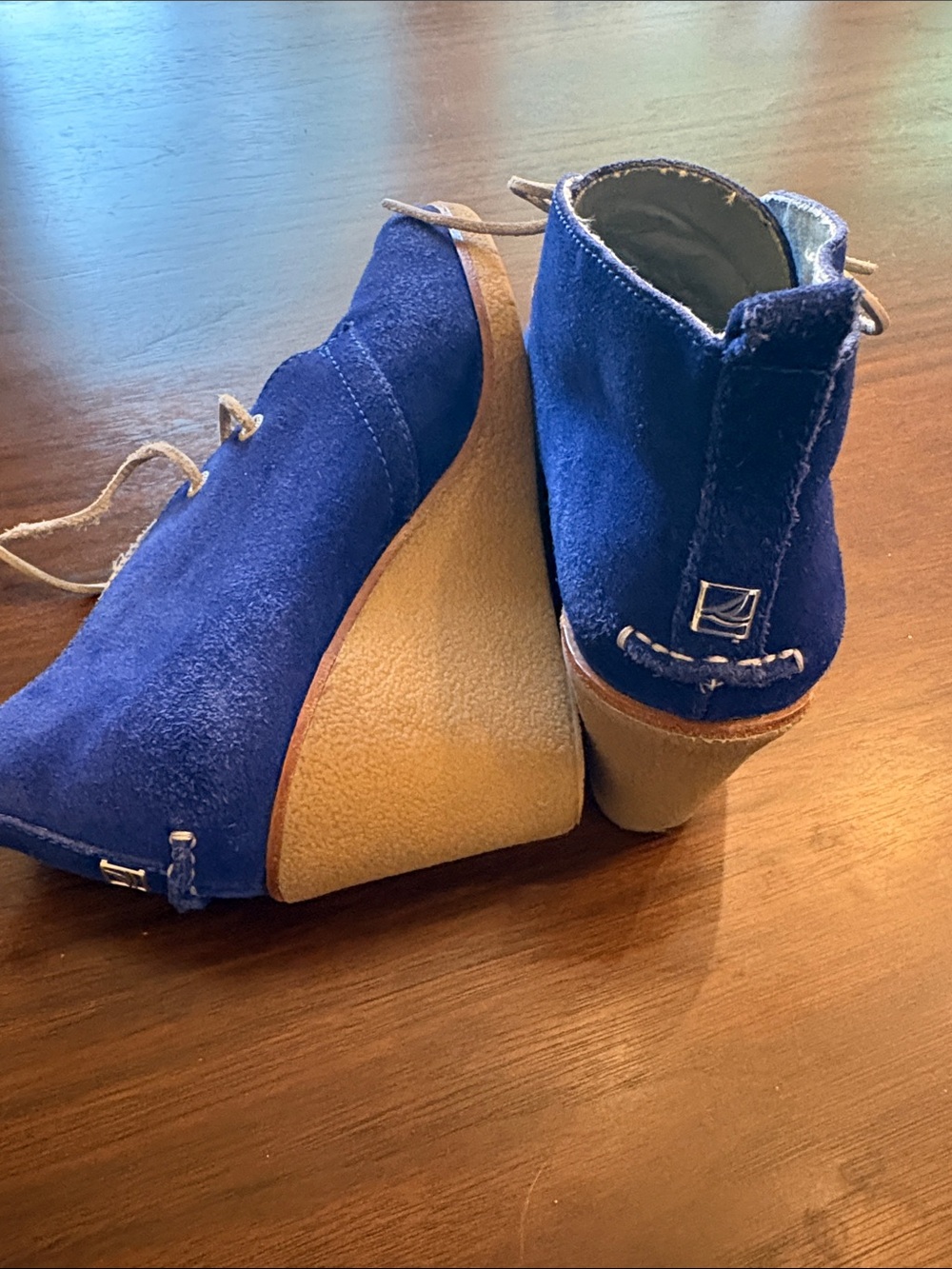 Sperry Cobalt Blue Suede Wedge Booties